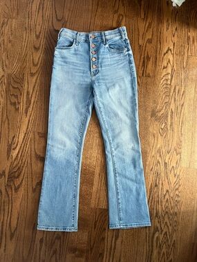 MOTHER Light Blue High-Rise Straight Leg Jeans with Button-Fly